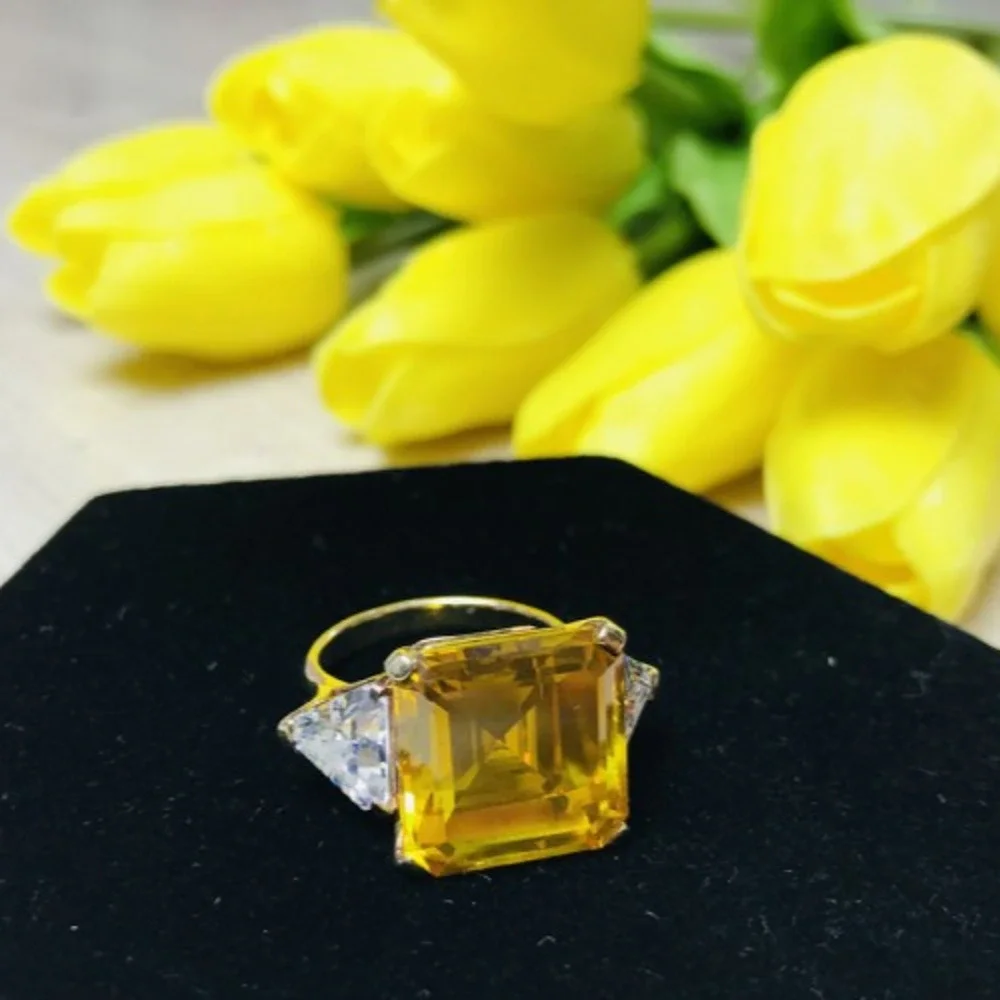 925 Sterling Silver Gold Plated Yellow & White CZ Ring Size 9